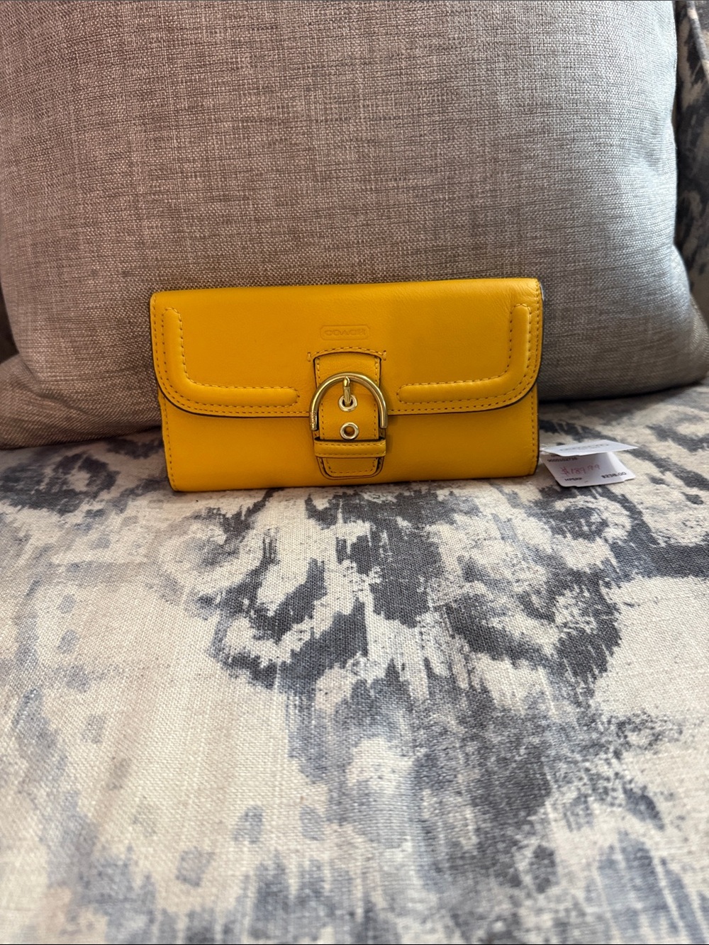 Coach Yellow Leather Buckle Wallet with Polished Hardware